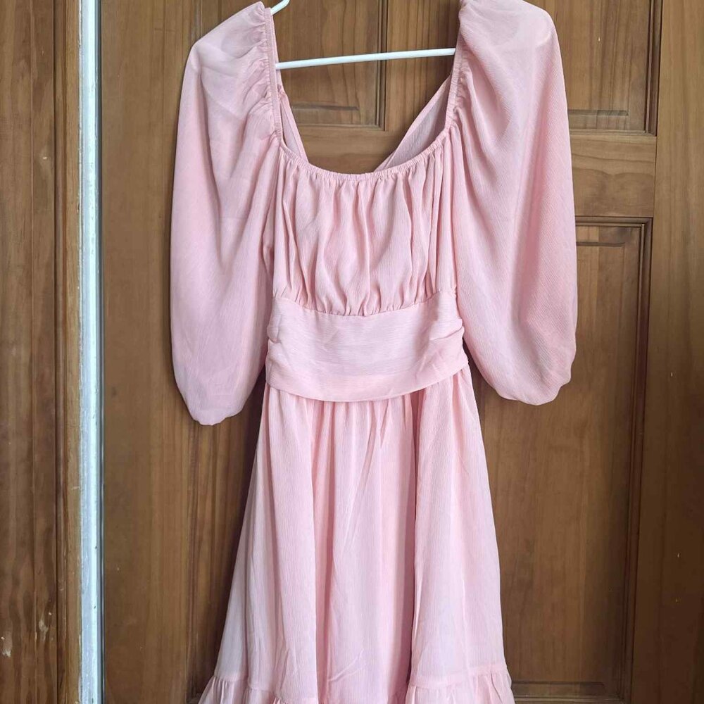 Puff Sleeve Baby Pink Dress - Size Medium